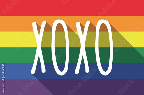 Vector long shadow Gay Pride flag with    the text XOXO