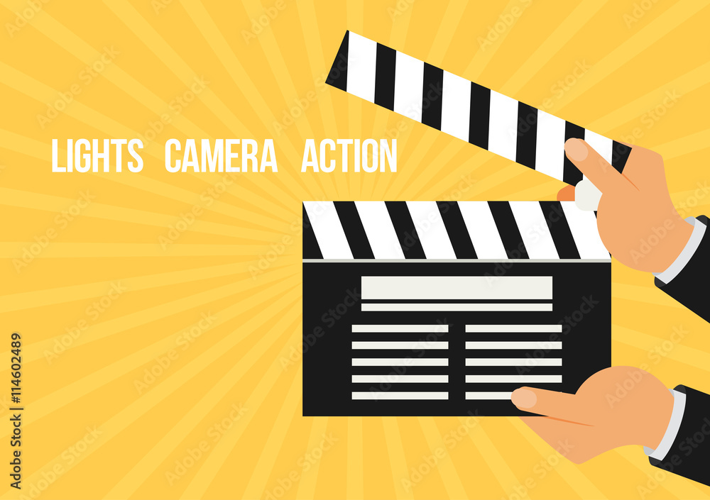 Fototapeta premium Cinema vector. Lights, camera, action flat vector