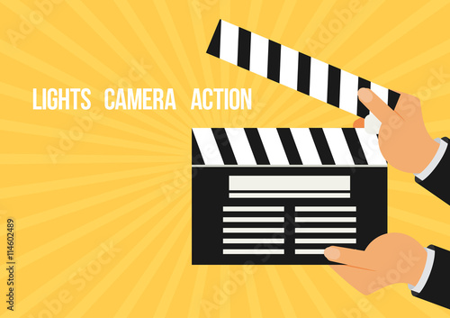 Cinema vector. Lights, camera, action flat vector