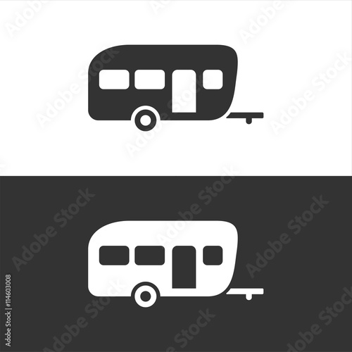 Icono de caravana sobre fondos blanco y negro