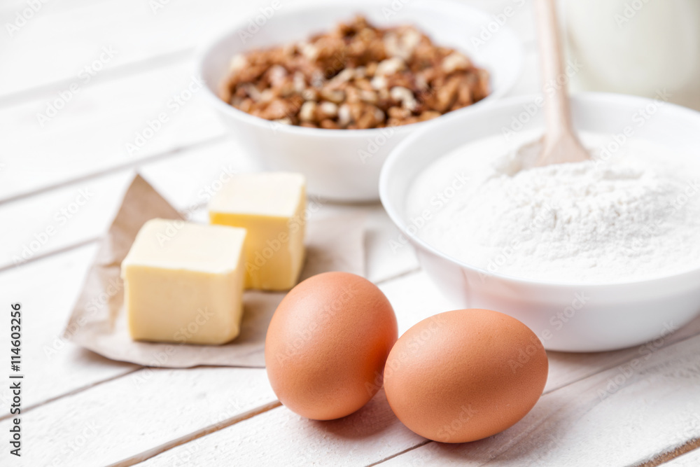 Baking and cooking concept, variety of ingredients and utensils Baking and cooking concept, variety of ingredients and utensils