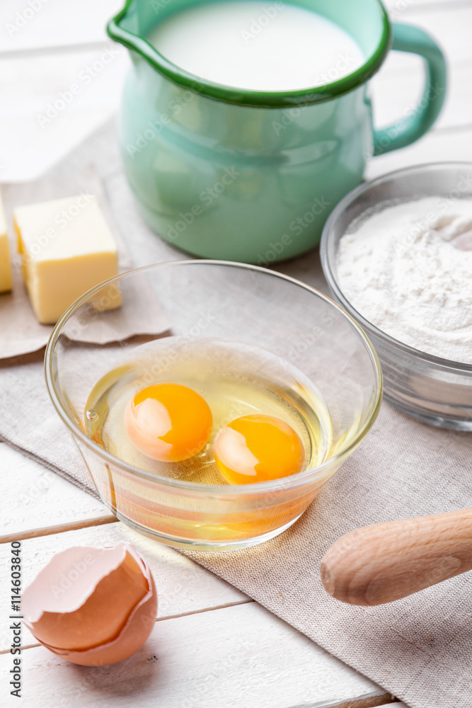 Baking and cooking concept, variety of ingredients and utensils Baking and cooking concept, variety of ingredients and utensils