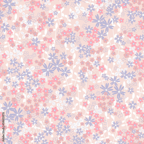 Wallpaper Mural Gentle romantic seamless romantic naive flower ditsy pattern with leaves, wild flowers, spring summer time, nature in bloom, colorful floral background allover print  Torontodigital.ca