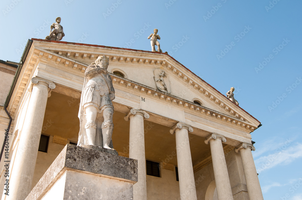 Section of the famous palladian villa La Rotonda in Vicenza, with its ornamental statues