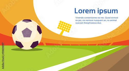 Football Ball At Field Stadium Banner With Copy Space