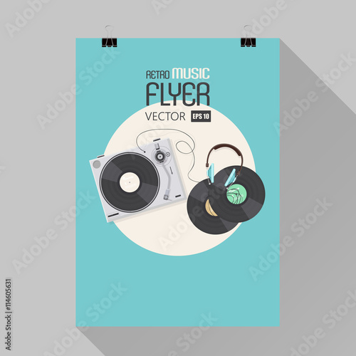 Player for vinyl record. Music flat vector illustration.

