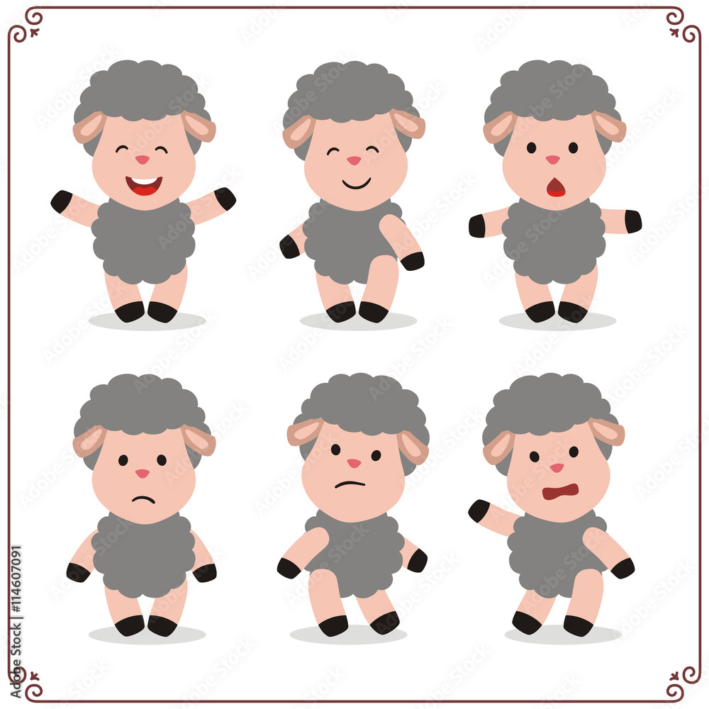 Set Vector Illustrations isolated emotion character cartoon little sheep. Stickers emoticons sheep with different emotions. Set Vector Illustrations isolated emotion character cartoon little sheep. Stickers emoticons sheep with different emotions.