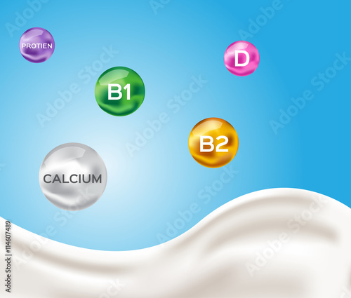 milk vector . milk with calcium , protein , vitamin b 1 , b 2 and d . photo