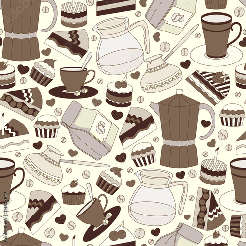Wallpaper Mural coffee and sweets seamless pattern Torontodigital.ca