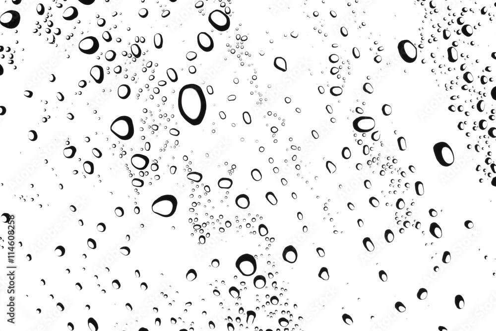 Water drop on glass on white background