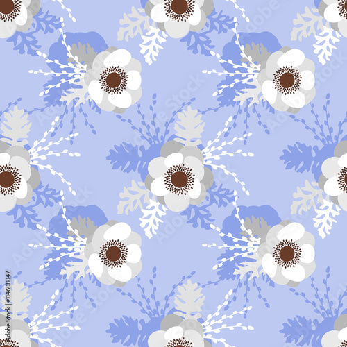 Vector illustration with pussy willow wreath and anemone