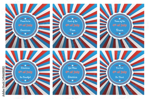 Set of six badges for Independence with different 4th of July sl