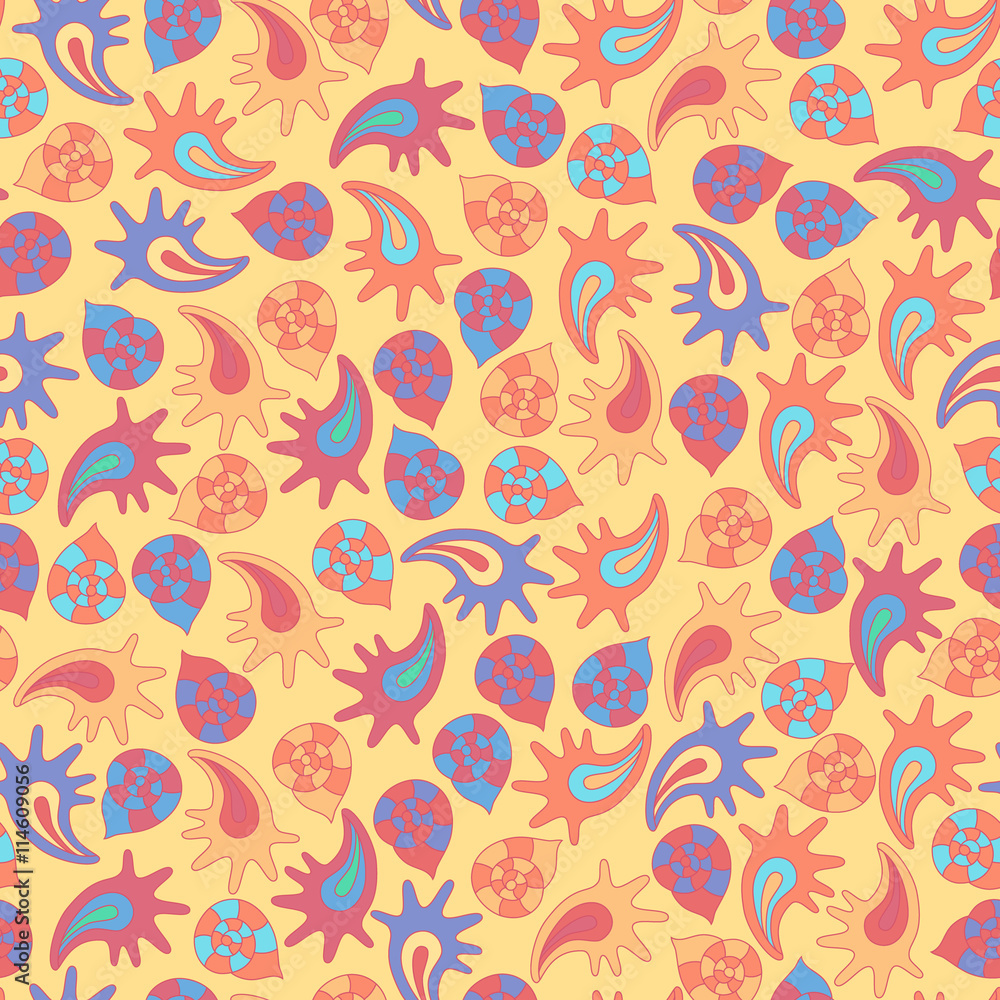 summer seamless pattern with colorful shells