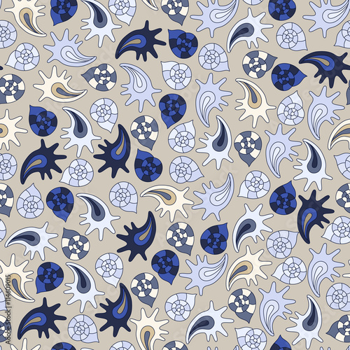 summer seamless pattern with colorful shells
