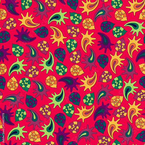 summer seamless pattern with colorful shells