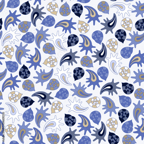 summer seamless pattern with colorful shells