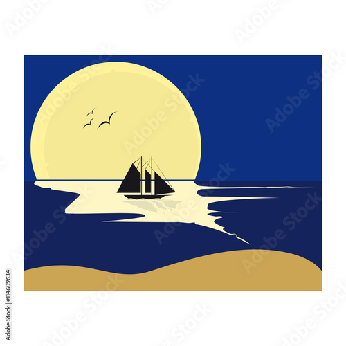 Veliero riflesso sull'acqua al chiaro di luna