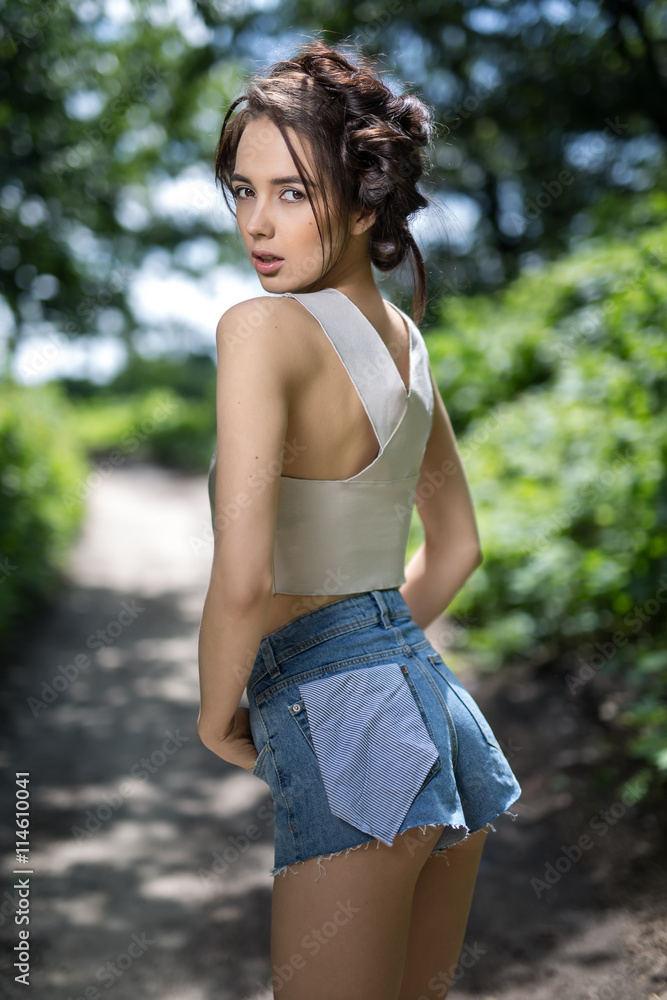 Girls in denim shorts cheap