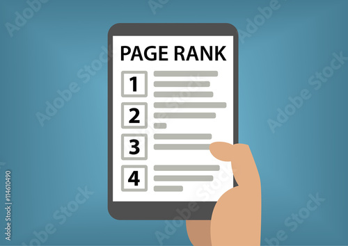 Page rank and search result concept with hand holding smart phone