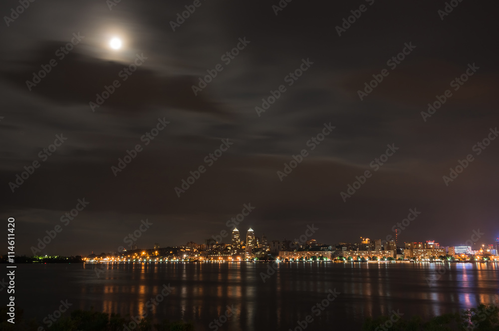 Quay of the big city at night