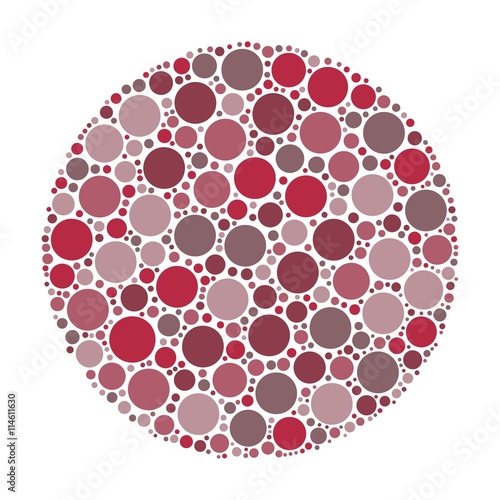 Circle made of dots in shades of maroon. Abstract vector illustration inspired by medical Ishirara test for color-blindness.