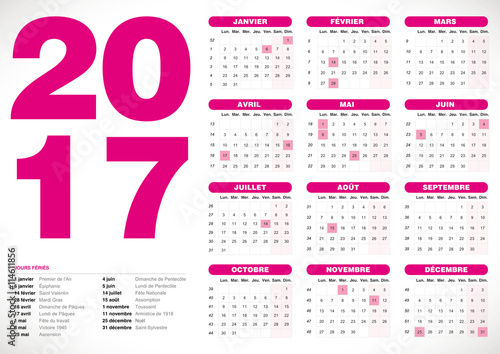 calendrier français 2017 rose
