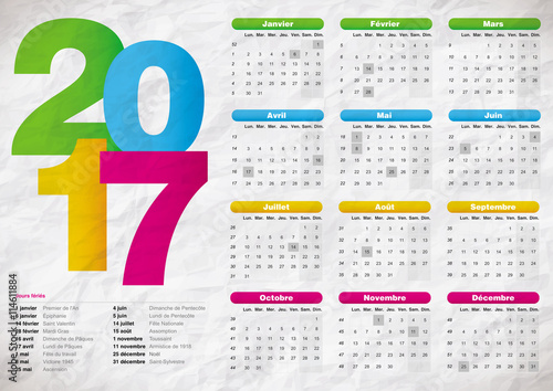 calendrier 2017 français multicolore texture papier