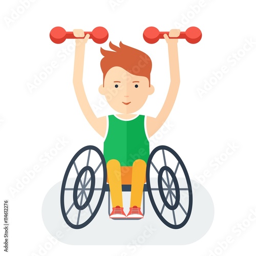 Handicapped athlete with dumbbells