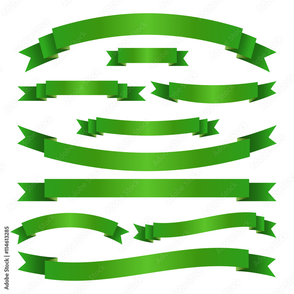Set of green ribbon banners. Vector illustration.