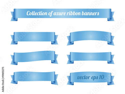 Set of light blue azure ribbon banners. Vector illustration.