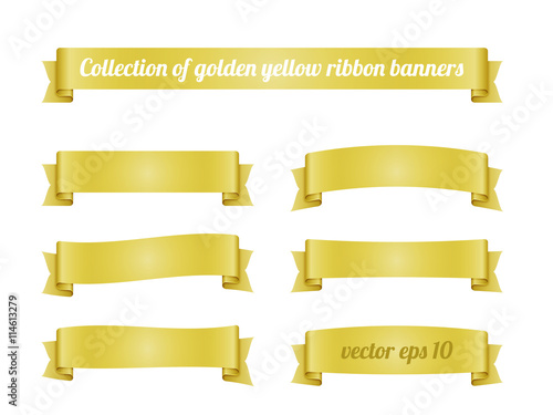 Set of golden yellow ribbon banners. Vector illustration.