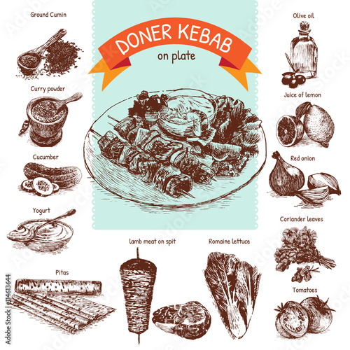 Vector illustration of doner kebab ingredients