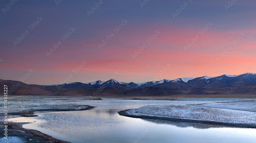 Panorama of Tso Kar lake in Ladakh, North India