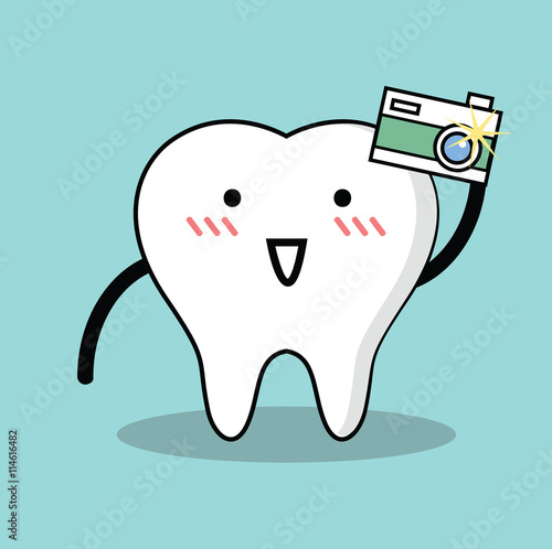 Vector of Cute white tooth taking selfie