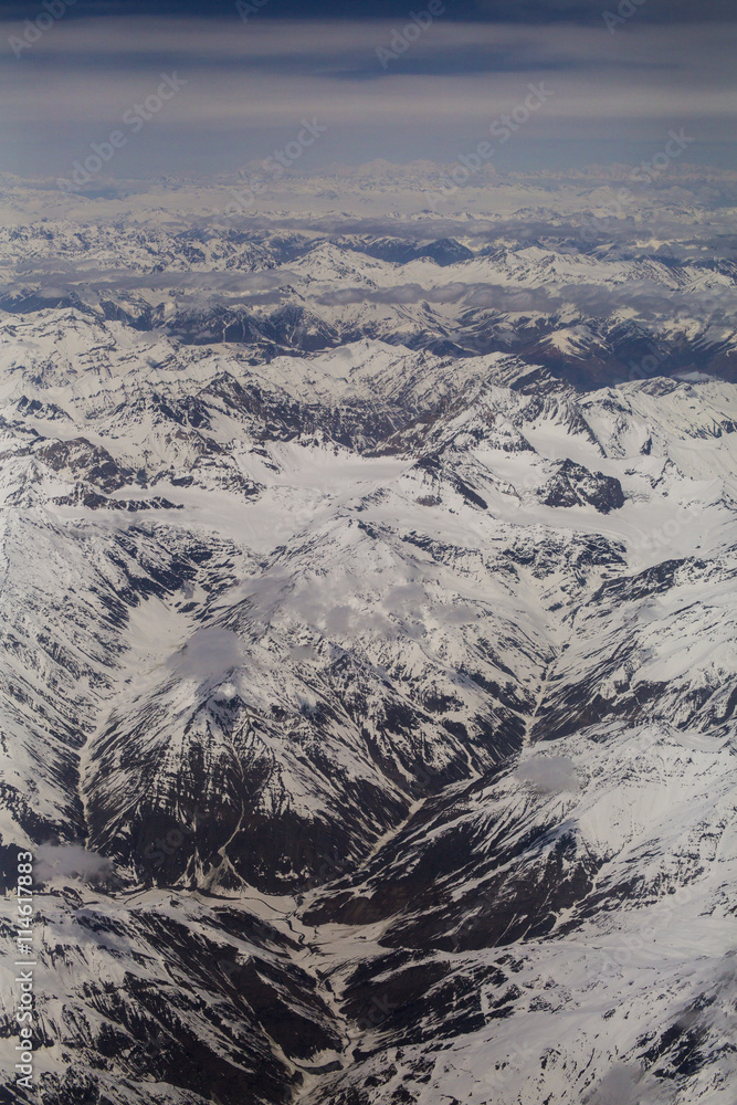 Nice of bird eye view of Himalaya range on the way to Leh Ladakh india.