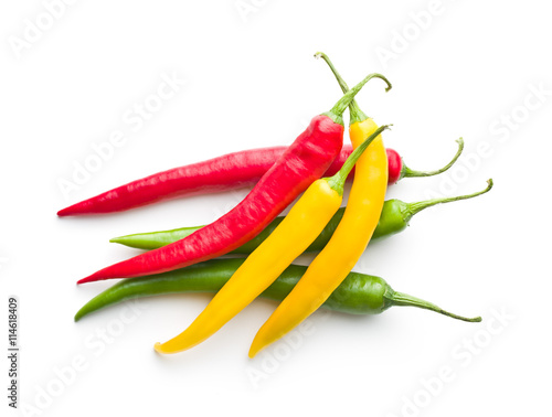 Different colors chilli peppers.
