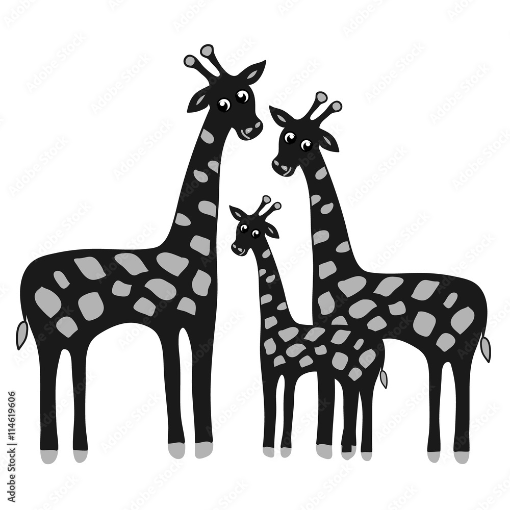 Happy family giraffe. Cute giraffes family illustration. Jungle animals