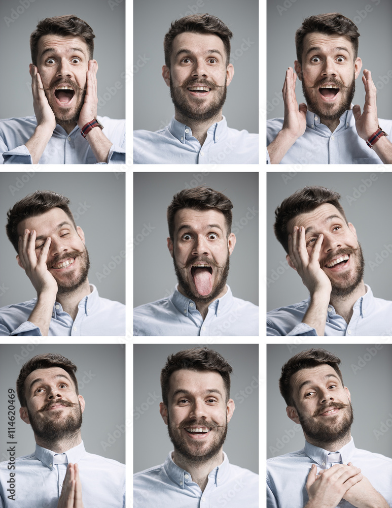 Set of young man's portraits with different emotions Set of young man's portraits with different emotions