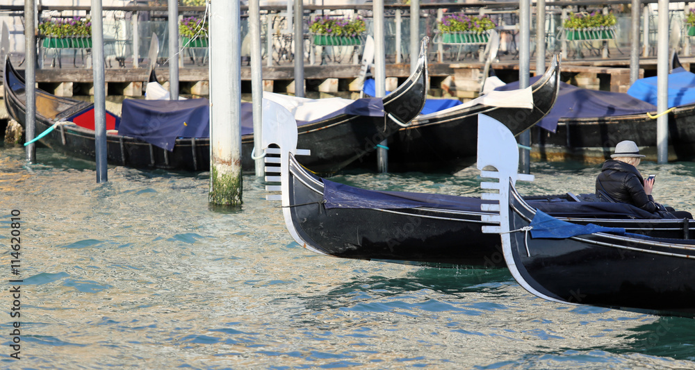 gondolas sail the Adriatic Sea near Rialto Bridge  in Venice in