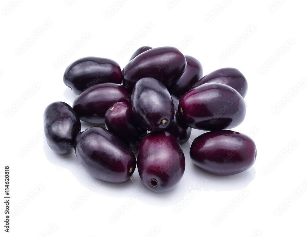 Jambolan plum, Java plum (Syzygium cumini) on white background Jambolan plum, Java plum (Syzygium cumini) on white background