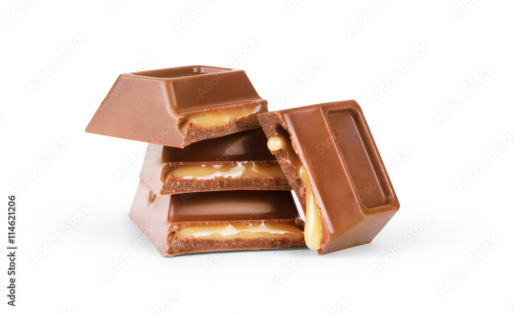 Chocolate with caramel on a white background