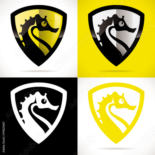 logo club plongé sous-marine hippocampe jaune