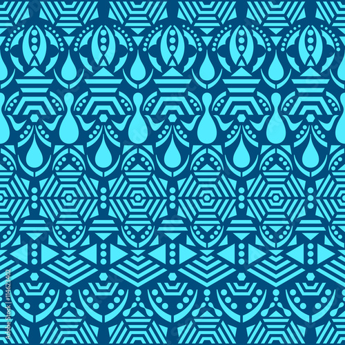 Blue vector ethnic tribal seamless pattern