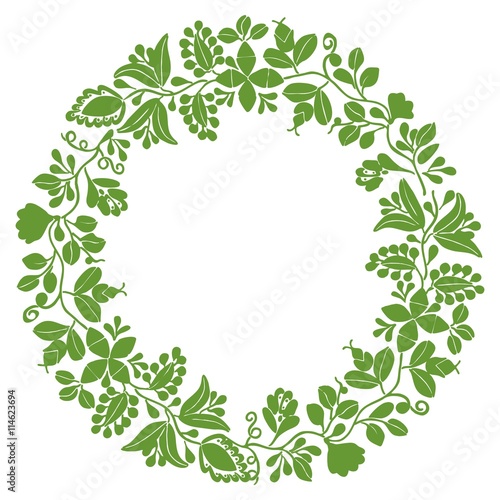 Green laurel wreath decorative vector frame on white background