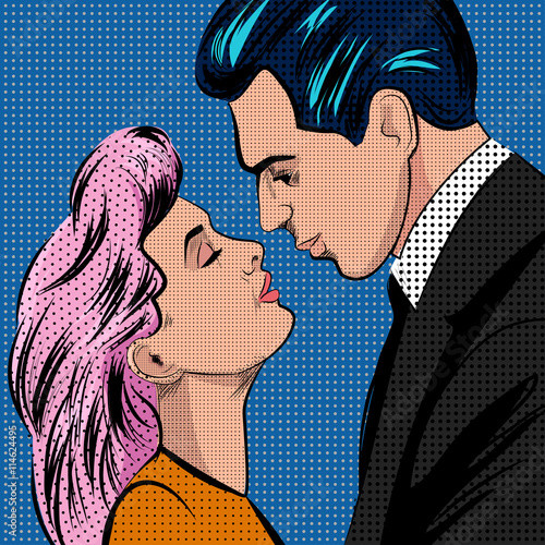 Pop Art style illustration Kissing Couple.