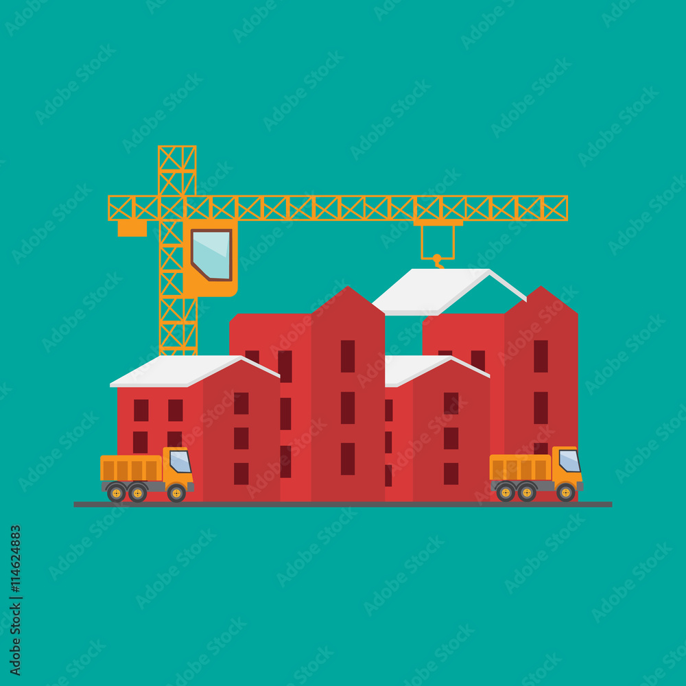 Fototapeta premium Construction site, building a house - vector flat illustration