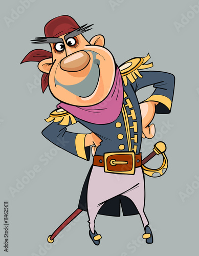 cartoon smiling man in clothes of pirate with saber