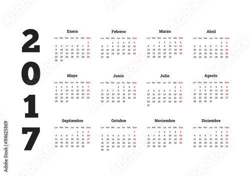 Simple calendar in spanish, isolated on white