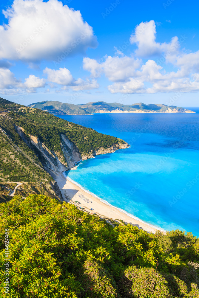 View of beautiful Myrtos bay and beach on Kefalonia island, Greece