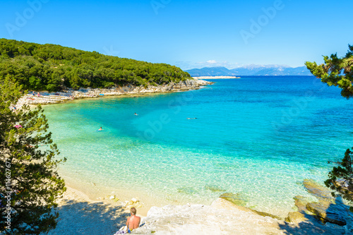 Turquoise sea on beach near Fiskardo village, Kefalonia island, Greece